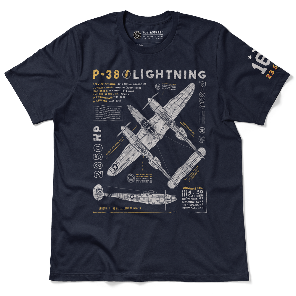 P-38 Lightning Blueprint T-Shirt — 909 Apparel®